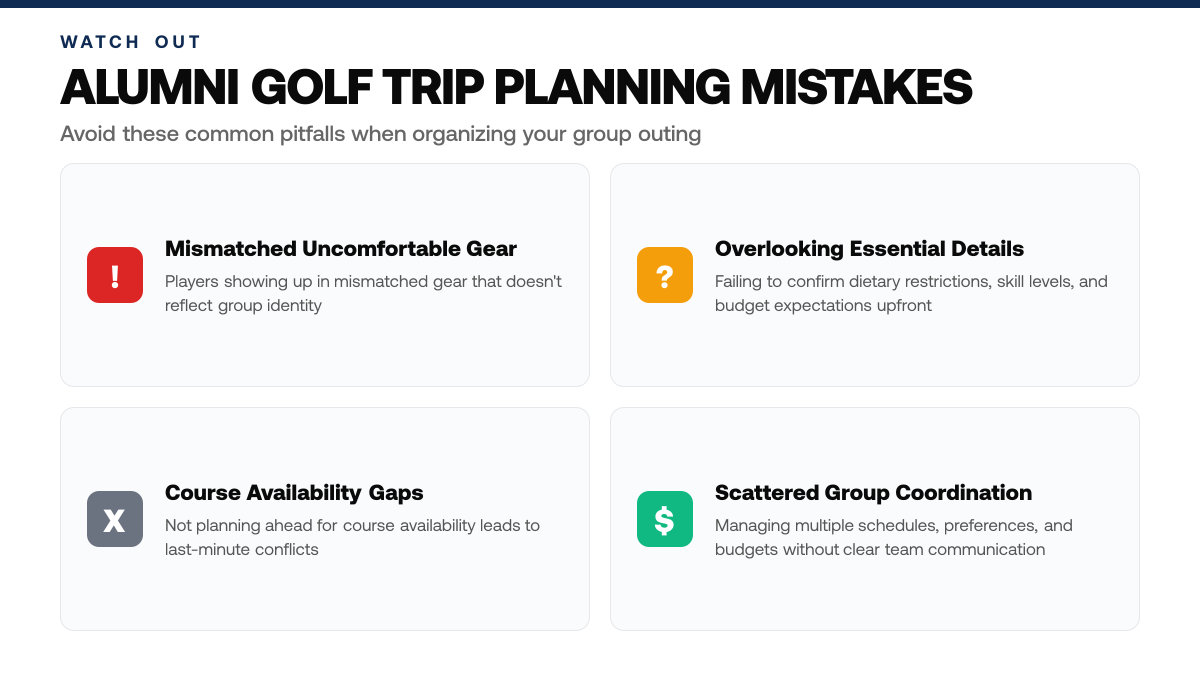 Build Your College Alumni Golf Trip Planning Checklist — warning-callouts