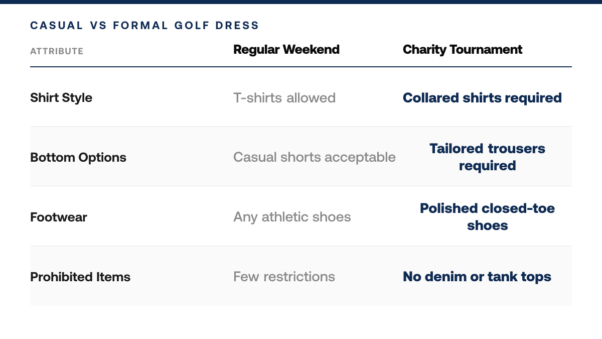 How to Dress for Golf Charity Tournaments: Etiquette Guide, comparison-grid