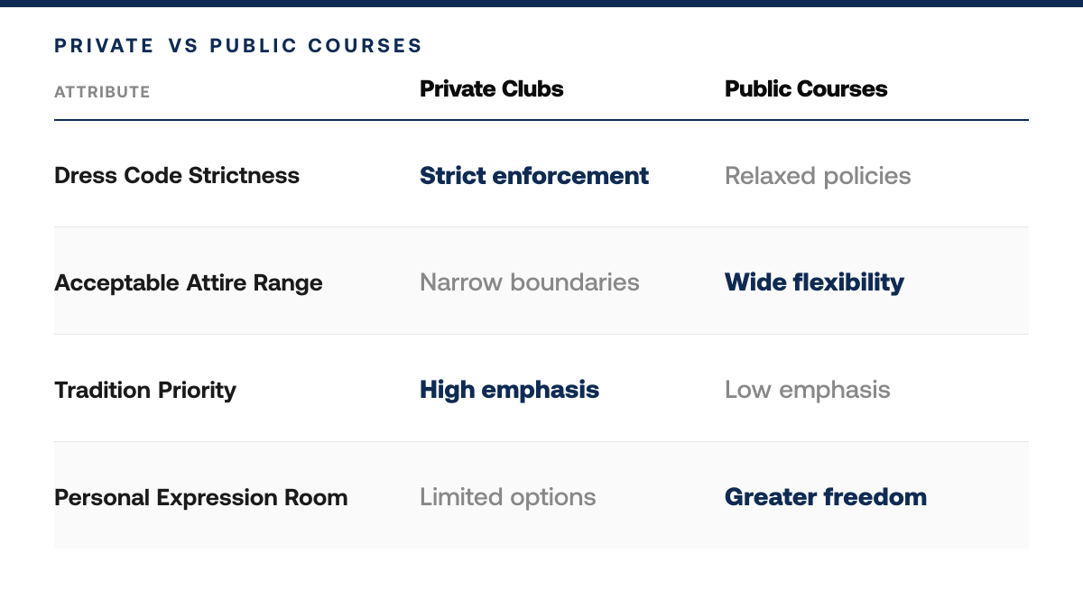 What to Wear: Golf Etiquette Dress Code by Course Type — comparison-grid