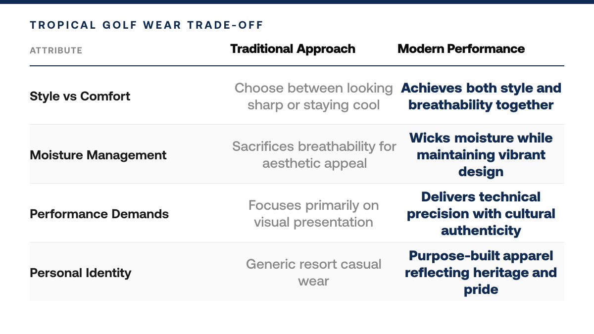 Hawaiian Islands Golf Clothing: Styles for Every Course, comparison-grid