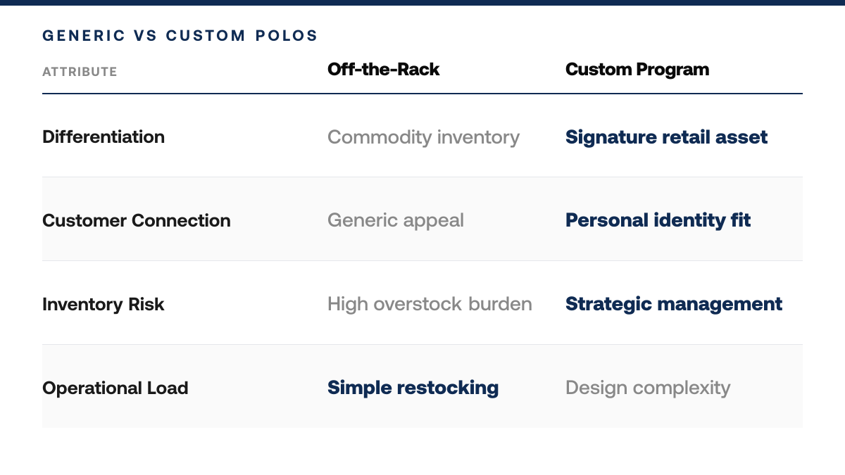 How to Build a Custom Golf Polo Program for Your Pro Shop, comparison-grid