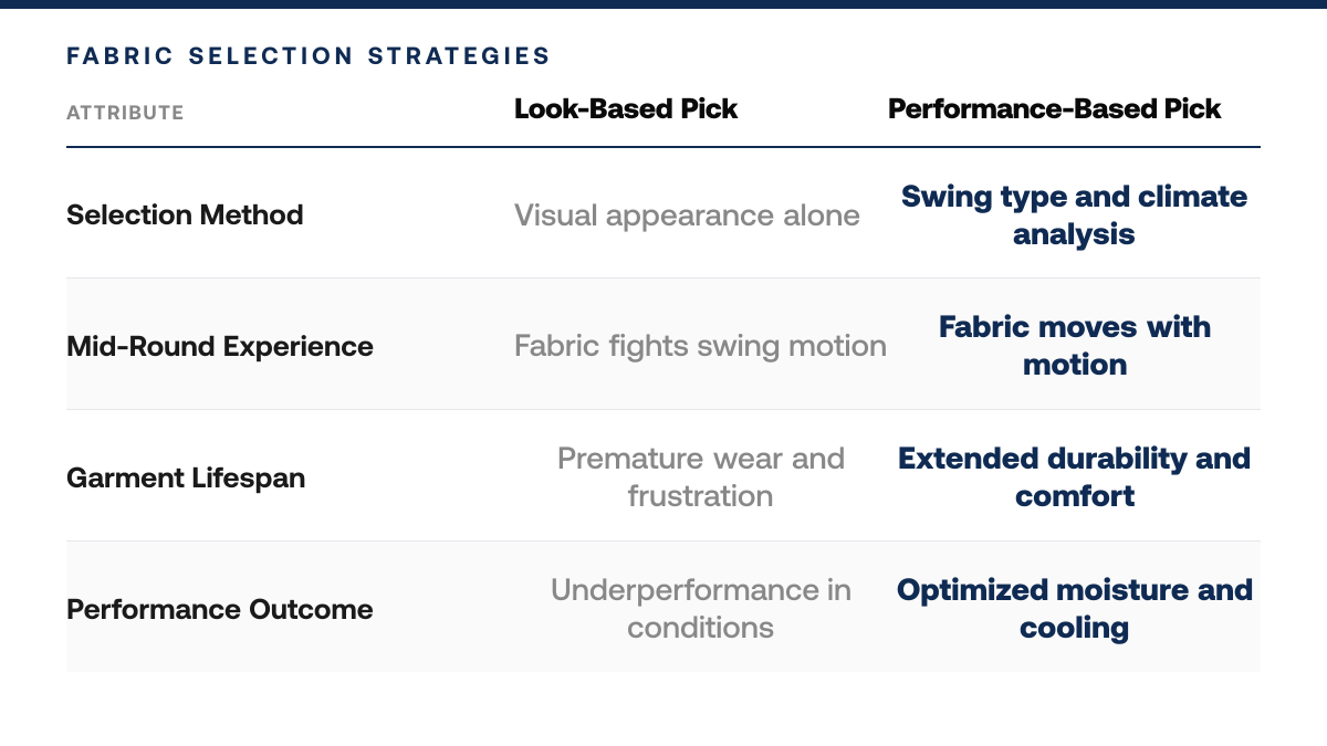 How to Choose Golf Polo Fabric for Your Swing Type — comparison-grid
