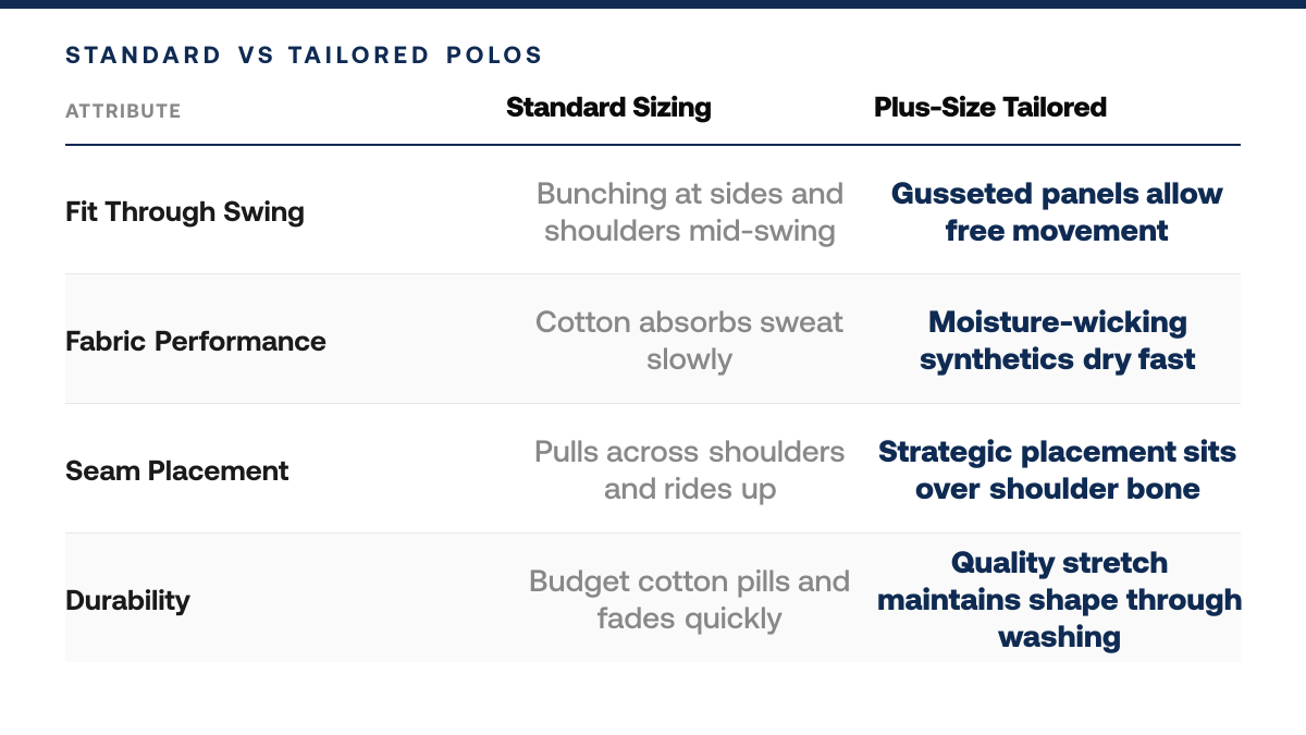 How to Choose Golf Polos for Plus-Size Comfort (Fit Guide) — comparison-grid