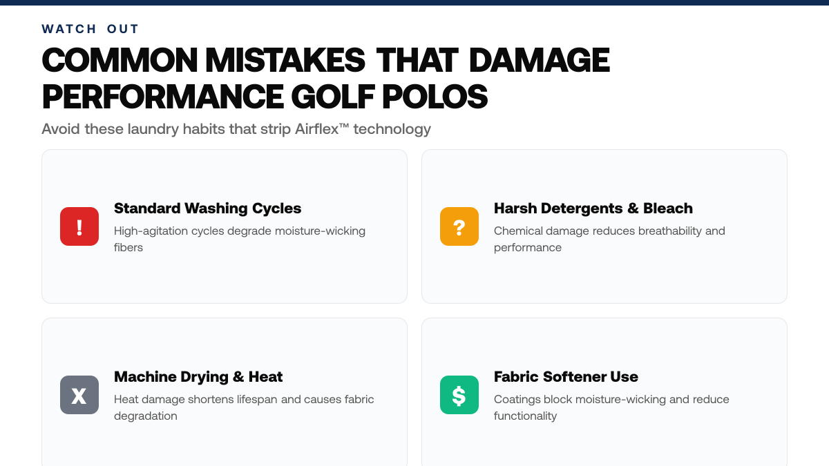 How to Wash Performance Golf Polos (Keep Airflex™ Lasting) — warning-callouts
