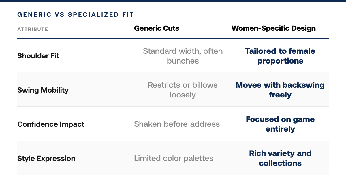 Women's Golf Apparel Fit Guide (Size, Comfort, Style), comparison-grid