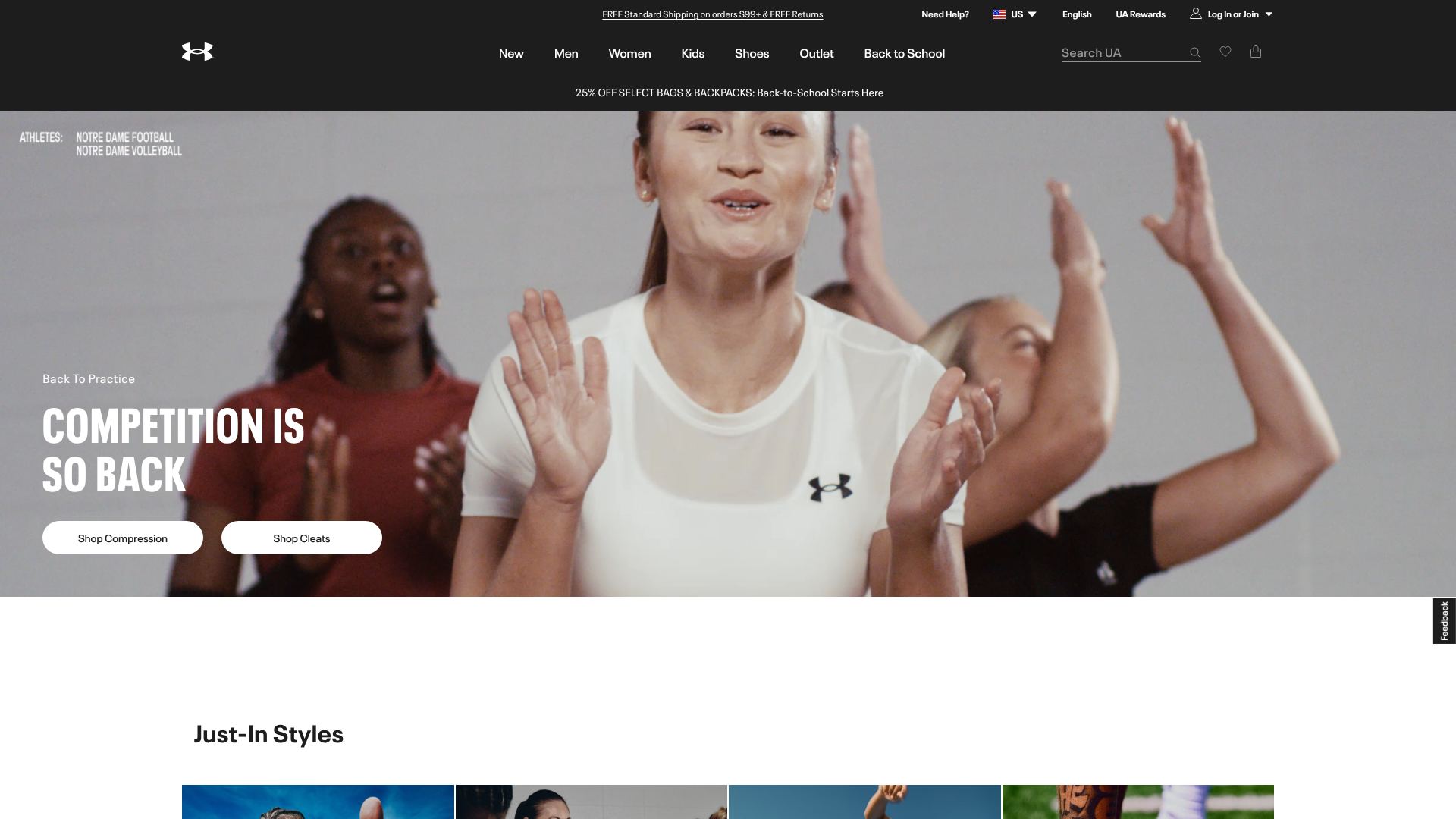 Under Armour homepage screenshot Under Armour homepage screenshot