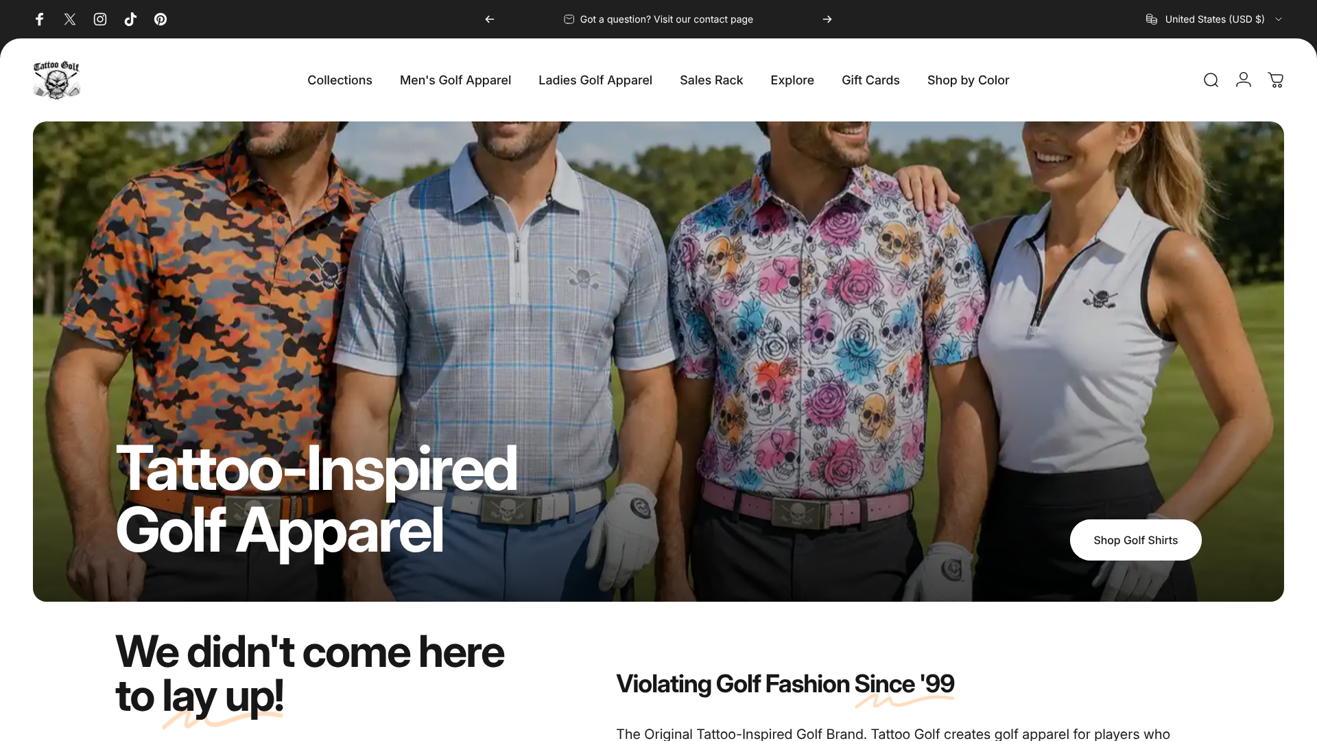 Tattoo Golf homepage screenshot