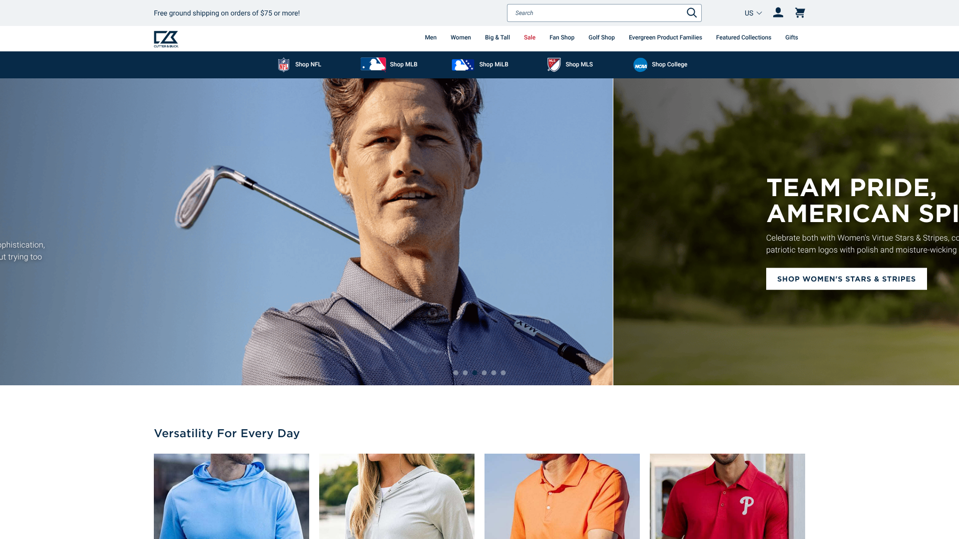 Cutter & Buck homepage screenshot