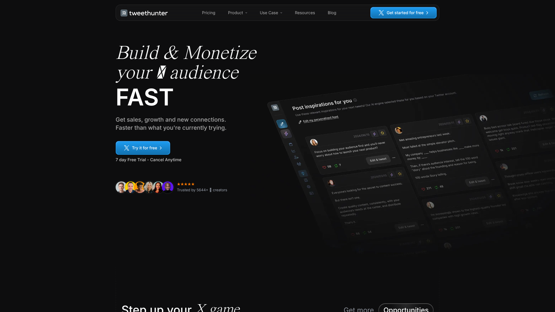 Tweet Hunter homepage screenshot