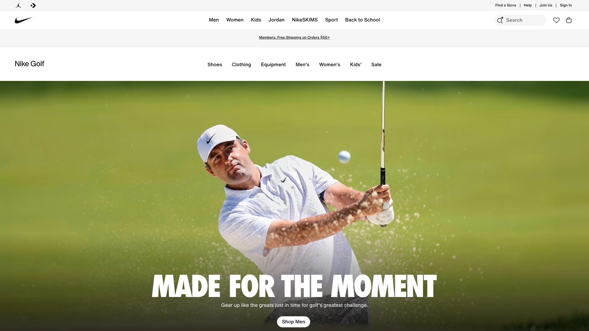 Nike Golf homepage