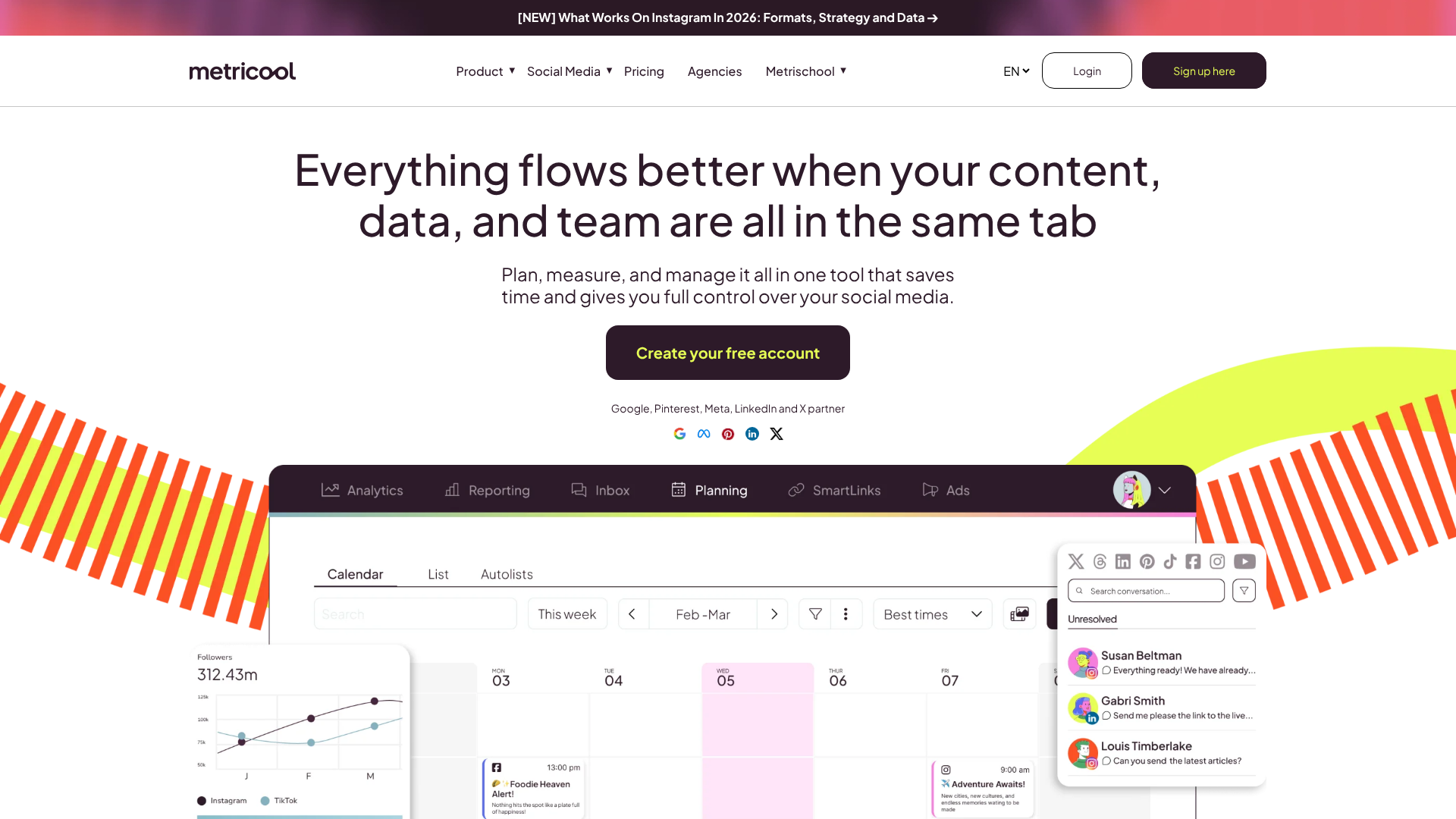 Metricool homepage screenshot