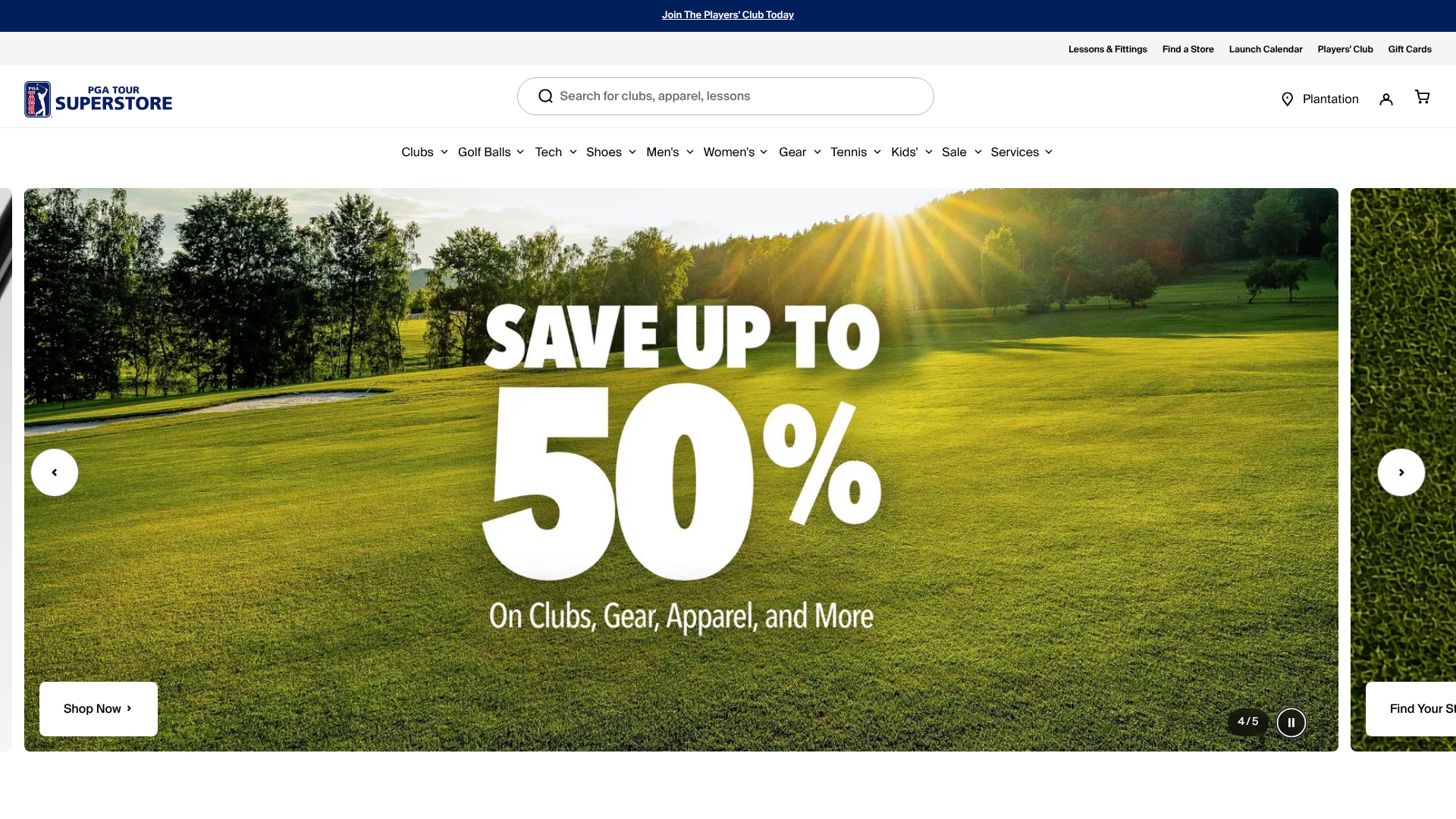 PGA TOUR Superstore homepage screenshot PGA TOUR Superstore homepage screenshot