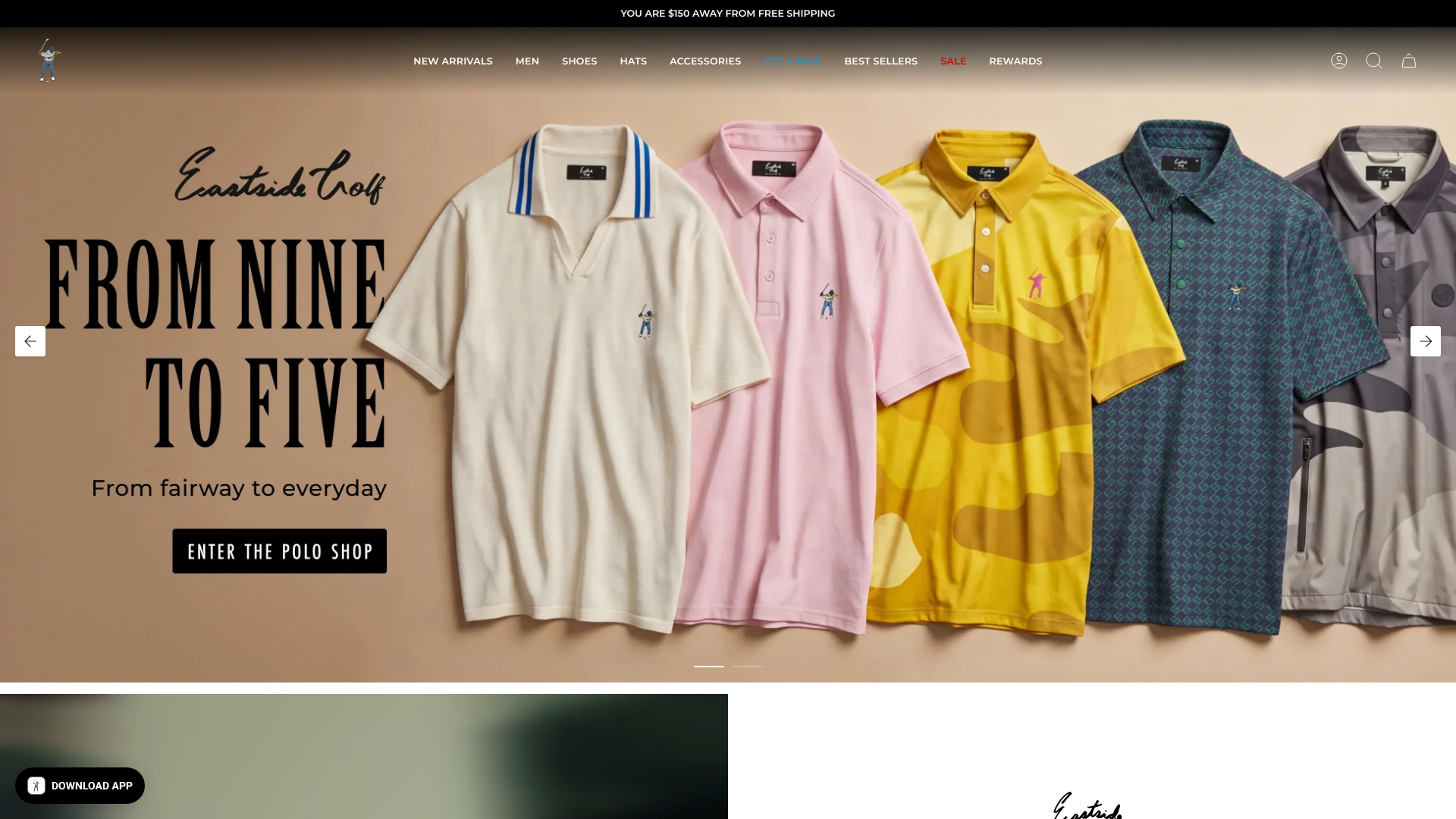 Eastside Golf homepage screenshot