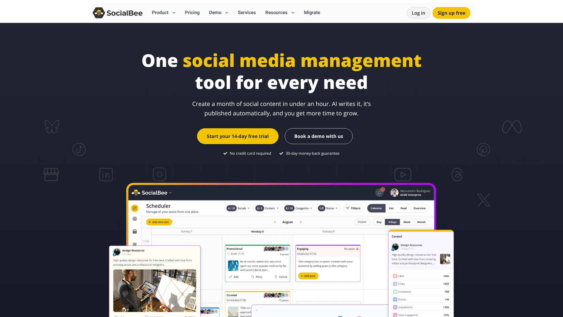 SocialBee homepage screenshot SocialBee homepage screenshot