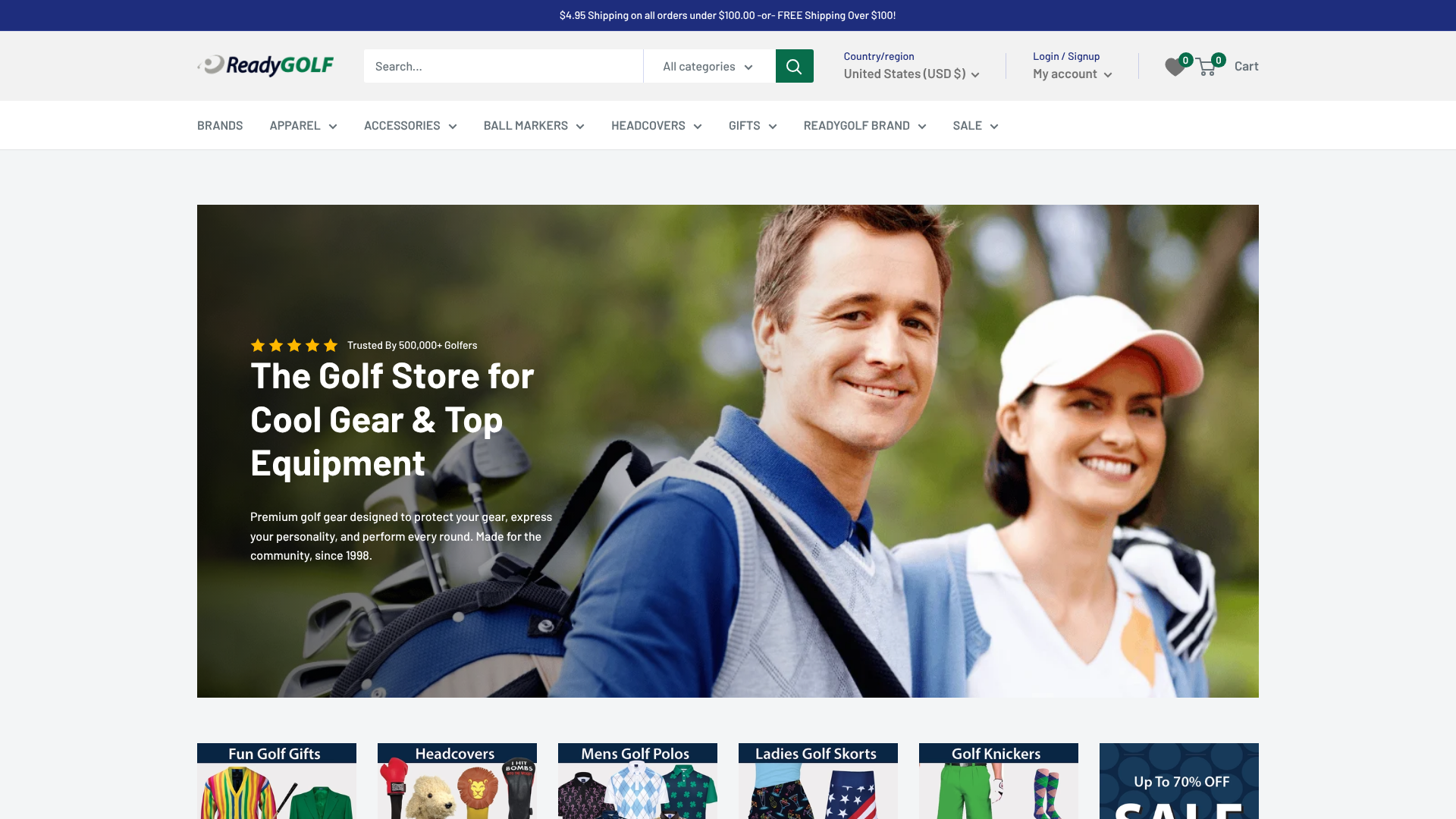 Readygolf homepage screenshot