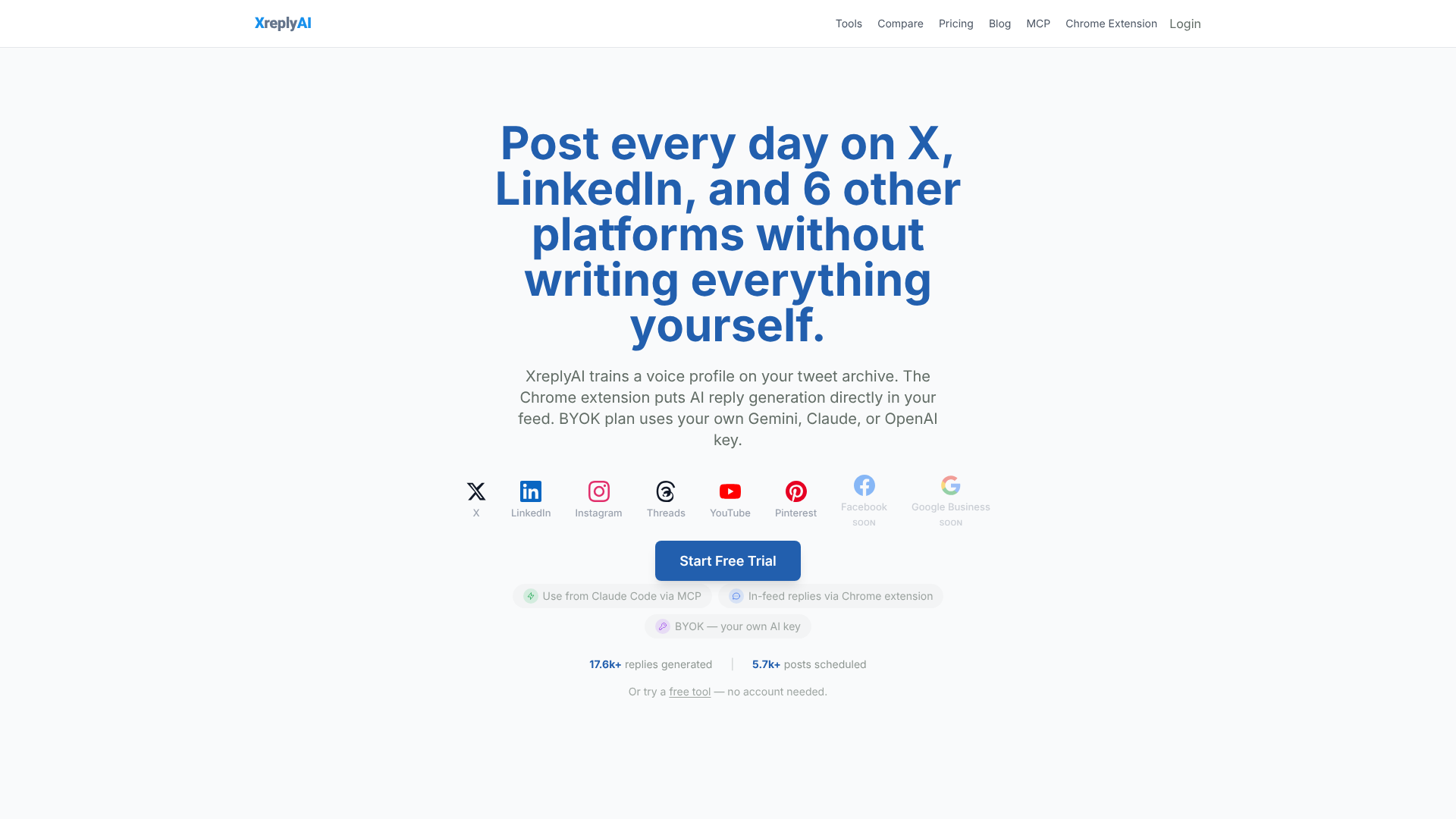 XreplyAI homepage screenshot