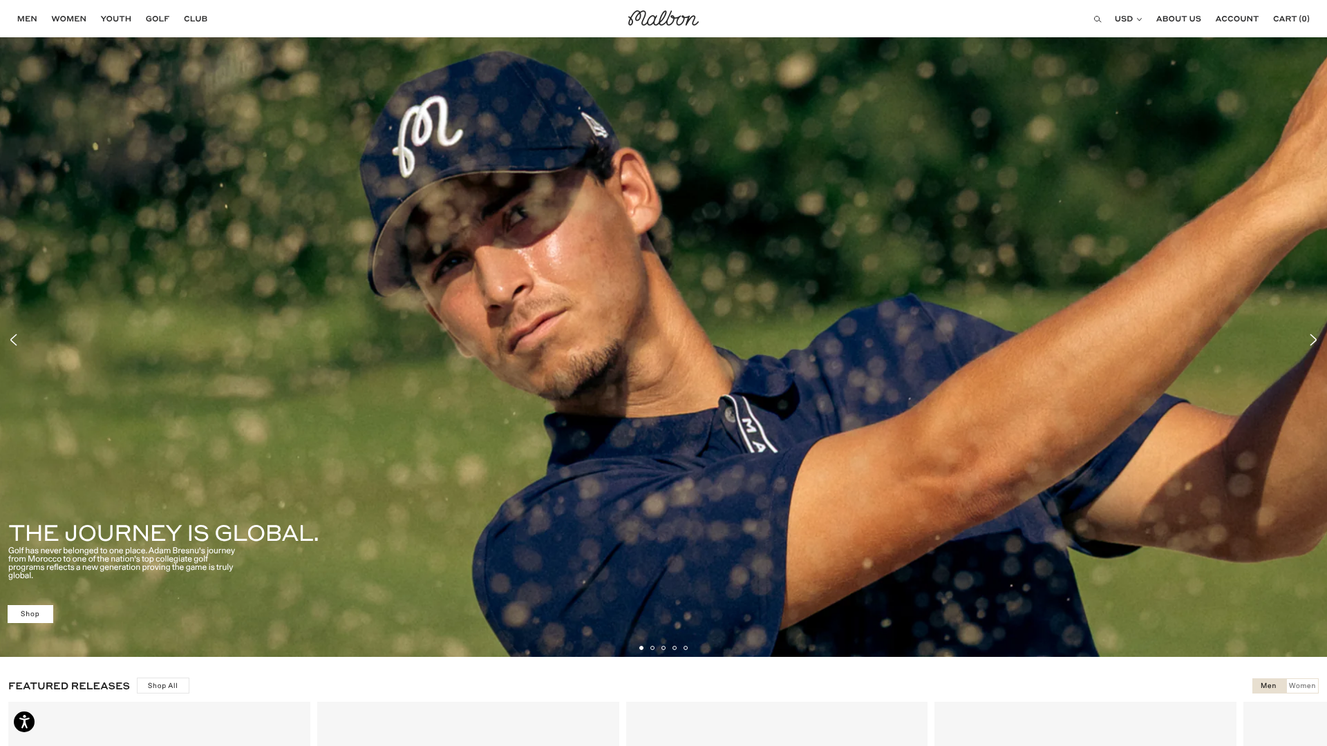Malbon Golf homepage screenshot Malbon Golf homepage screenshot