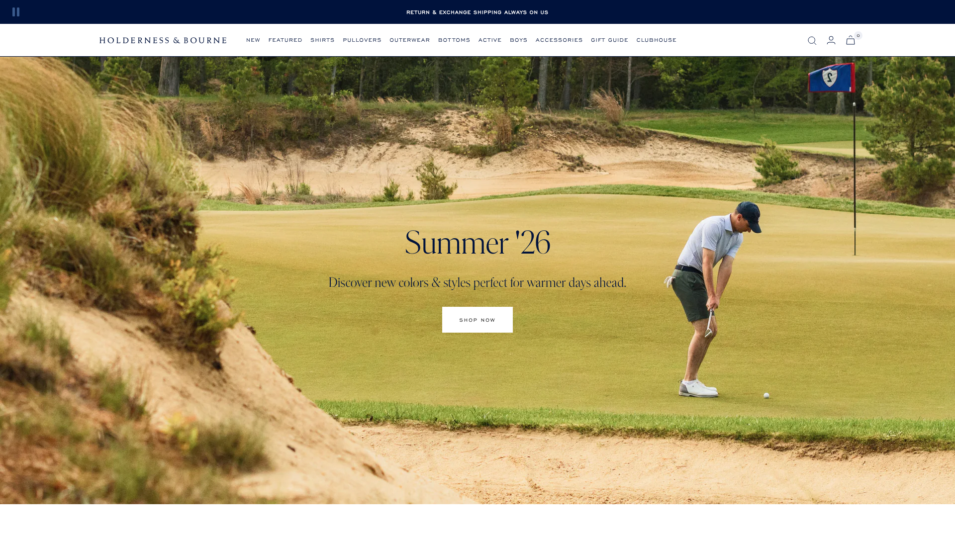 Holderness & Bourne golf apparel homepage