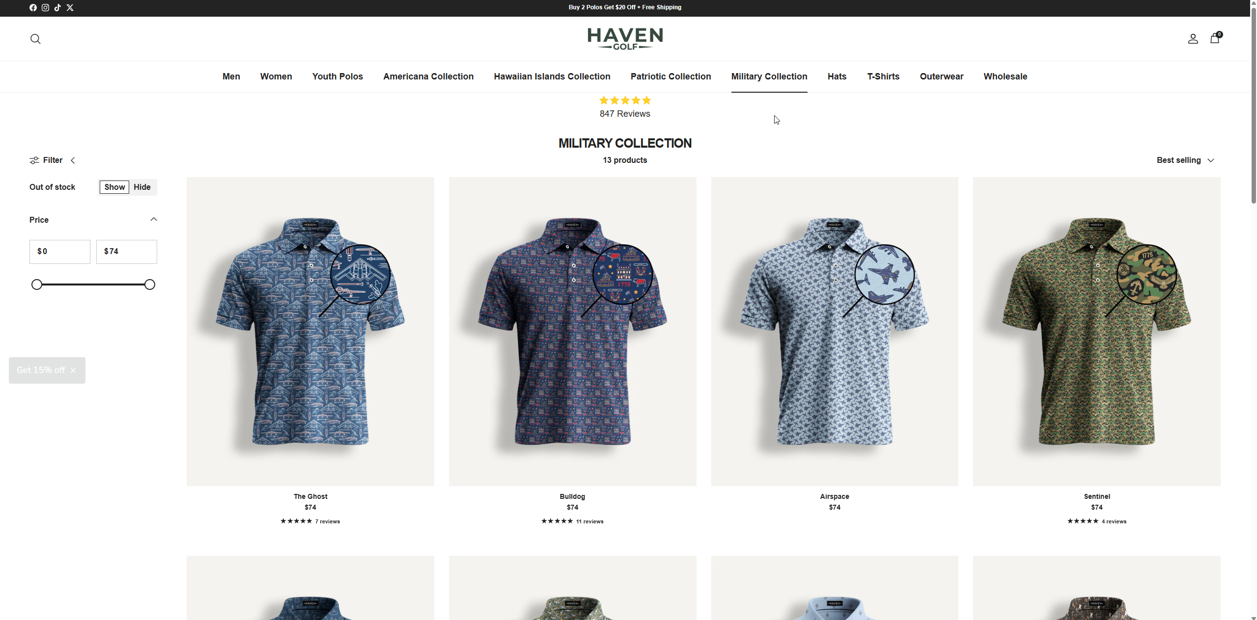 Haven Golf Company homepage screenshot